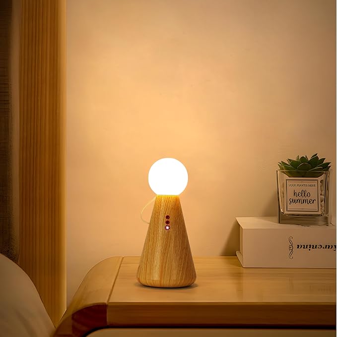 Doll Night Lamp, Battery Operated 1800mAh, C-Type Charging Port, Wood Accent Color (Wood Color)