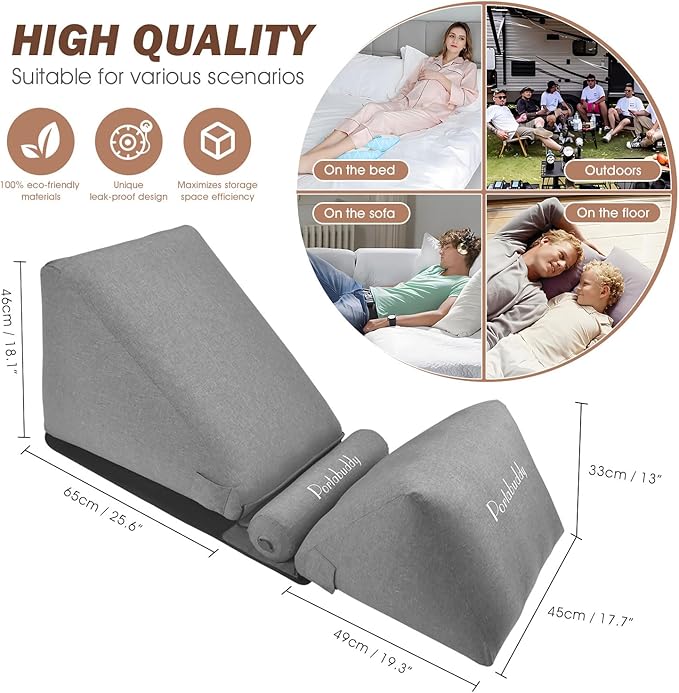 Inflatable Wedge Pillow Set for Indoor&Outdoor Lounge Chair 0-90° Infinite-Angle Adjustable Lying Game Pillow, Wedge Pillow for Back Pain Relief Portable Lawn Chair Outdoor Chair