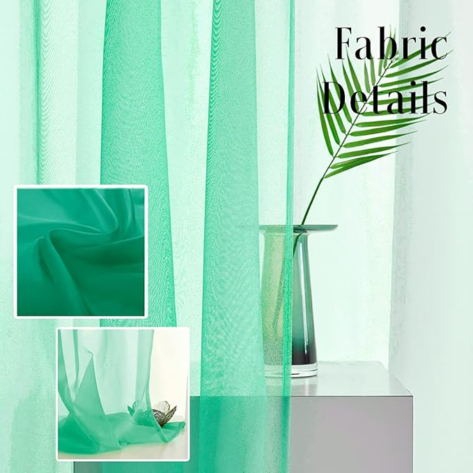 Green Sheer Curtains 84 Inch Length for Bedroom, Soft Textured Rod Pocket Sheer Voile Curtain Panels, Light Filtering Green Sheer Drapes for Living Room 52 x 84 Inches Long 2 Panels