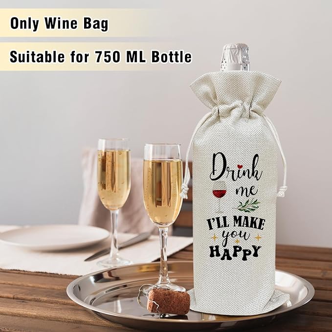 Wine Canvas Bag, Funny Wine Gift Bag, Birthday Gifts for Women Men Wife Coworker Colleague Friend Wine Lover Gift, Wine Bags for Wine Bottles, Wine Gifts With Drawstring Holiday Party Decoration -WB25