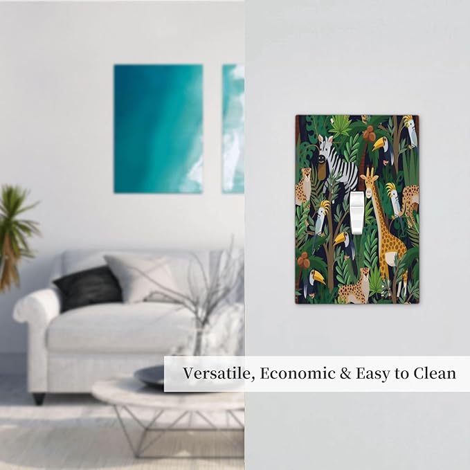 Cartoon Animal Zebra Leopard Giraffe Bird Leaf 1 Gang Nursery Light Switch Covers Decorative Single Toggle Wall Plate Switchcover Electrical Switchplate for Kidroom Bedroom Decor