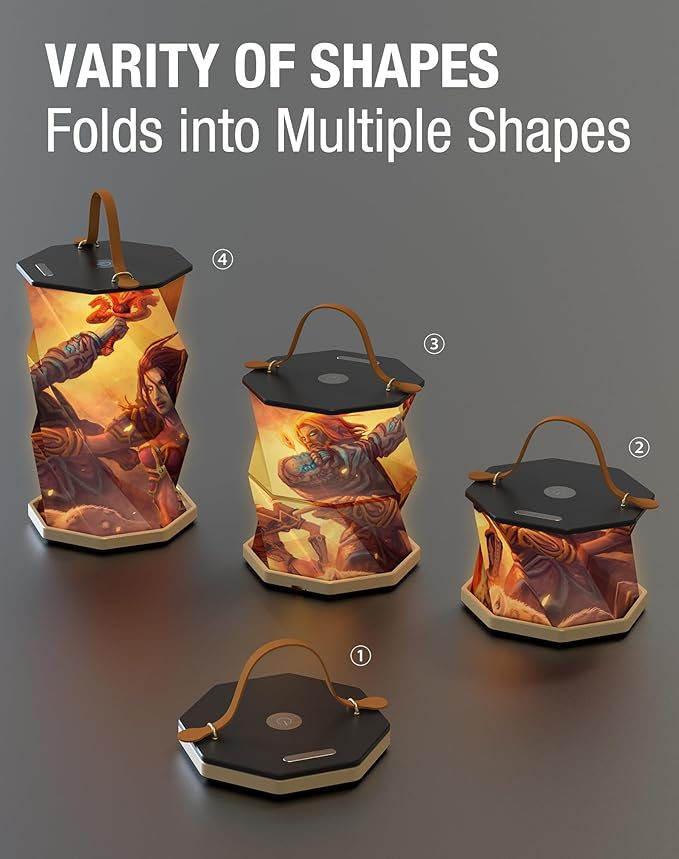 Battery Operated Lamp with Handle, Rotating Folding Lamp, Warcraft Portable Light, Folding Paper Lantern for Home, Office, Living Room