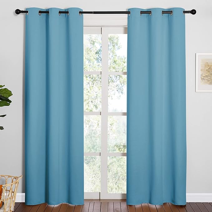 NICETOWN Window Treatment Thermal Insulated Solid Grommet Blackout Curtains/Drapes for Bedroom (Teal Blue, Set of 2 Panels, 42 by 84 Inch)