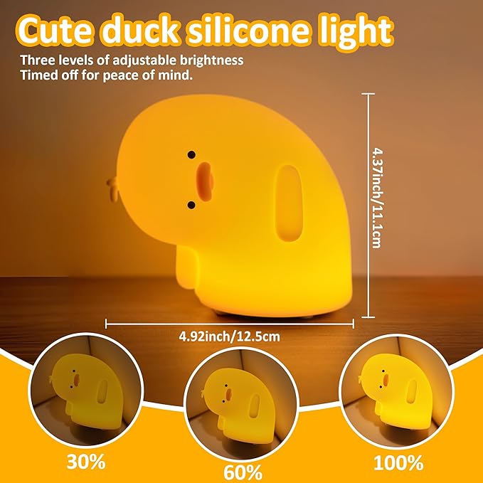Duck Night Light, Duck Gifts for Girl, Duck Lamp Gifts Bedside Lamp for Nursery, ABS+SIL, Touch Control, Portable and Rechargeable Dimmable, Birthday Gifts for Boys Girls