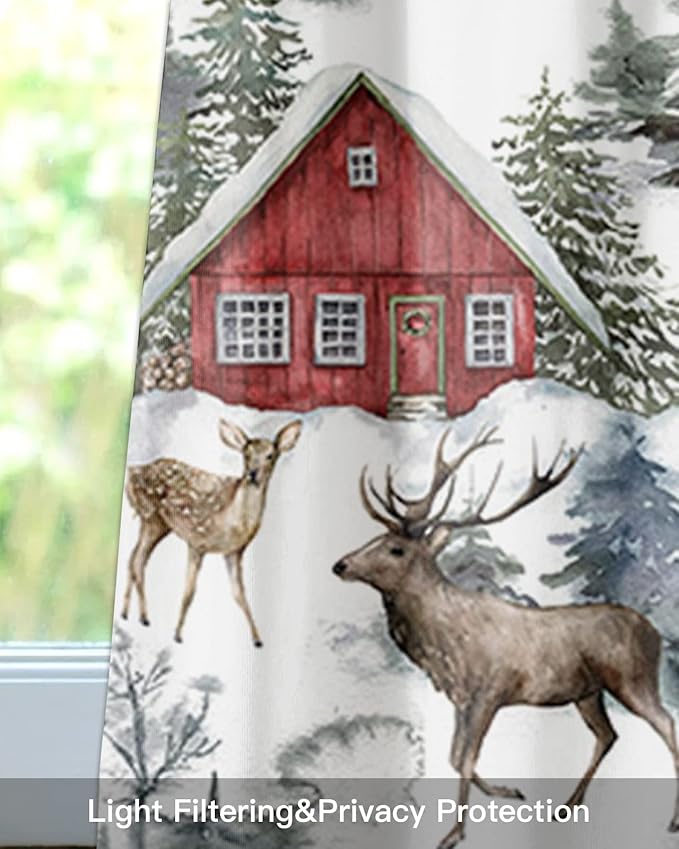 Vandarllin Christmas Kitchen Curtains Valances for Windows Red Farmhouse Barn Rod Pocket Window Treatment for Kitchen/Living Room/Bedroom/Bathroom,42" X 12" -1 Panel, Elk