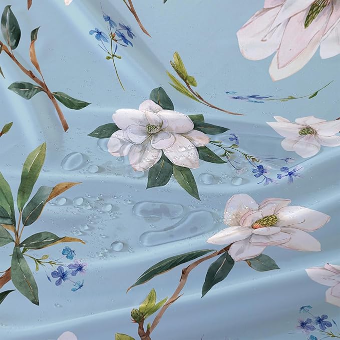 AILONEN Flower Shower Curtain, White Gardenia on Blue Background Fabric Shower Curtains for Bathroom,Elegant Floral Pattern Shower Curtain Set for Girls Women Couple,72" W*72" H