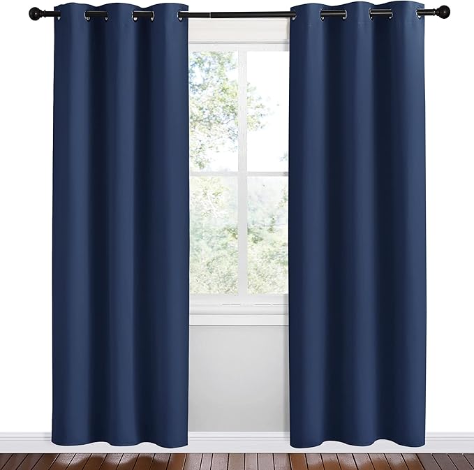 NICETOWN Blackout Draperies Curtains, Navy, 1 Pair, 42 x 78 inches, All Season Thermal Insulated Solid Grommet Top Blackout Curtains/Drapes for Kid's Room