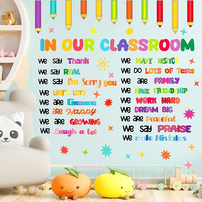 Inspirational Classroom Wall Decals Colorful Quote Motivational Phrase Stickers Crayon Wall Decals Lettering Positive Sayings Wall Stickers for Kids Room Nursery Playroom School Classroom Decor