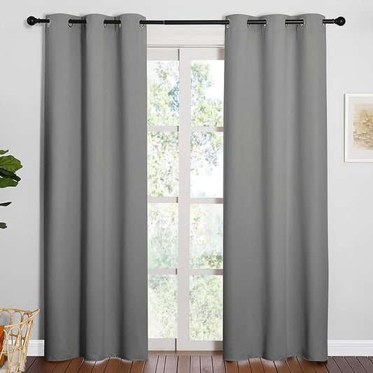 NICETOWN Thermal Insulated Grommet Blackout Curtains for Office, Kids Window Drape Panel for Nursery, Privacy Short Curtains (Silver Grey, 2 Panels, W42 x L84-Inch)