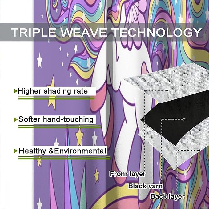 Unicorn Curtains Fantasy Star Moon Cartoon Theme Curtains Cute White Unicorn Rainbow Design Printed Curtains Boys Girls Room Curtains 42x45 Inch 2 Panels