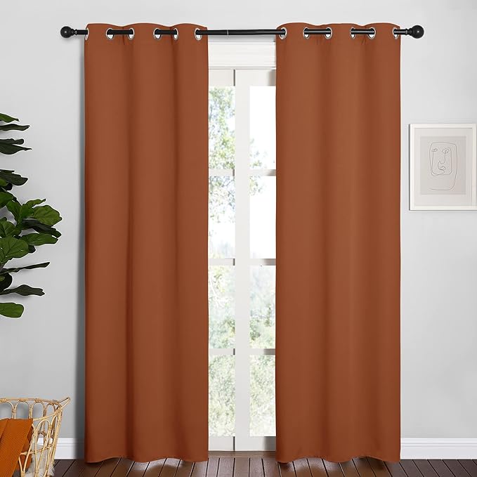 NICETOWN Halloween Blackout Draperies Curtains for Girls Room, Nursery Essential Thermal Insulated Grommet Top Blackout Panels (Burnt Orange, 1 Pair, 34 x 84 inches)