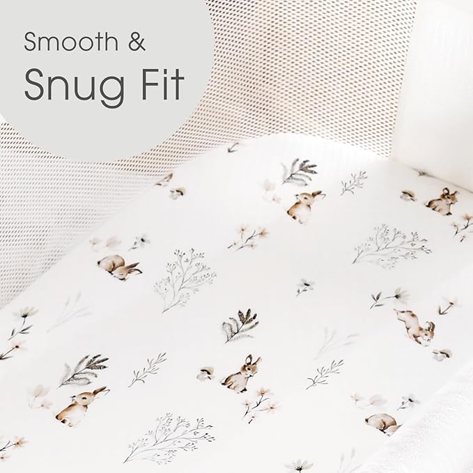 GRSSDER Stretch Ultra Soft Fitted Bassinet Sheet Set 2 Pack, Universal Fit for Bassinets Baby Cradle Moses Basket Oval Rectangle Mattress Safe and Snug, Stylish Watercolor Rabbit Pattern