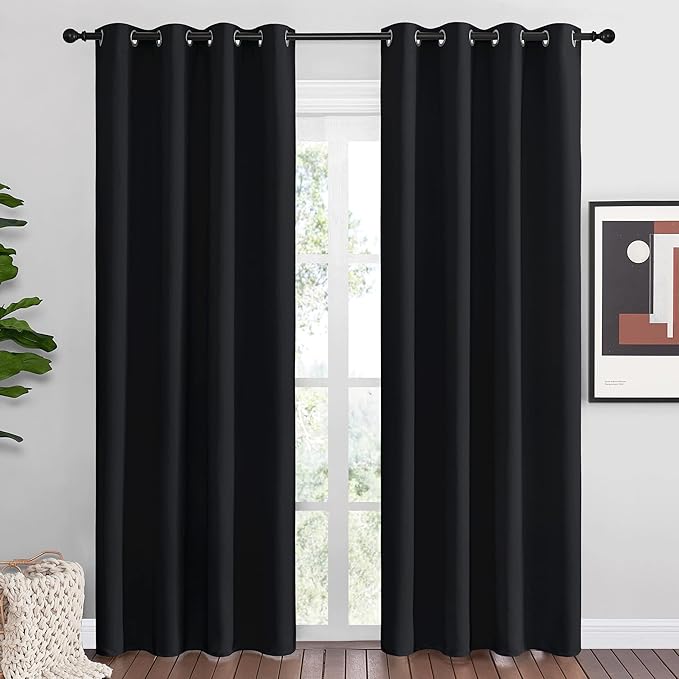NICETOWN Halloween Blackout Curtain Panels 86 inches - Light Reducing Thermal Insulated Solid Grommet Blackout Curtains/Panels/Drapes for Living Room (Set of 2, 55 inches by 86 Inch, Black)