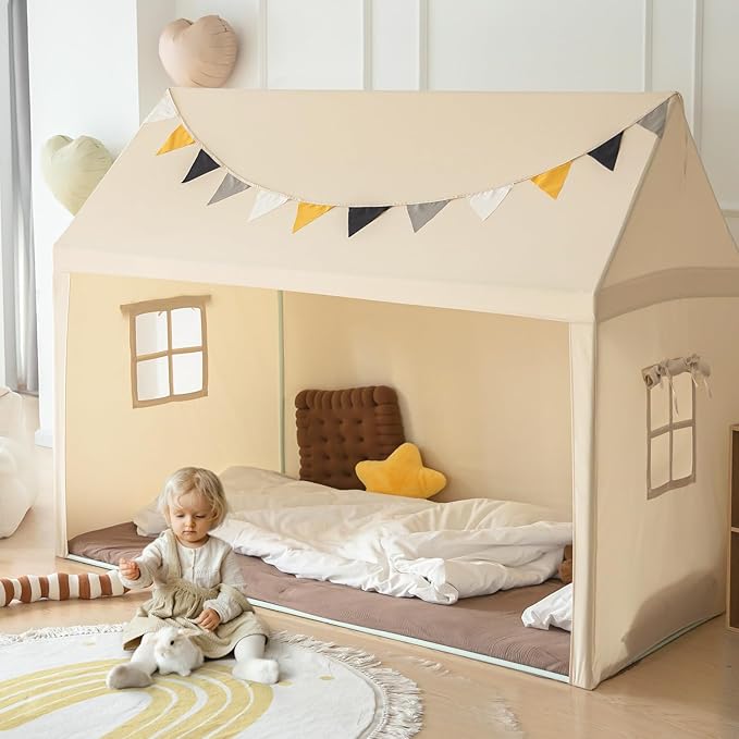 Twin Size Bed Tents Canopy - Large Sleeping Tents Indoor for Privacy Space, Portable Big Space Floor Bed Tents for Kids/Adult， 75"x 39"x57" H, Dimension Updated