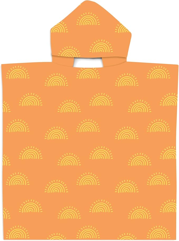 Hooded Poncho Bath Towel | Swim Pool Beach Cover Up |Toddlers & Kids | Microfiber | Absorbent | Unisex (Orange, Sunshine) (BHT-01)