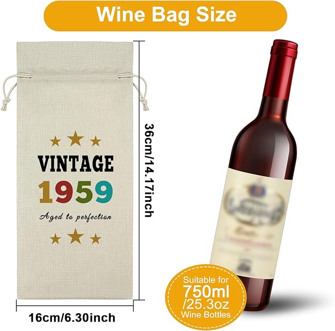 Sazuwu Vintage 1959 Gifts for Women Men Wine Bag Happy 65th Birthday Mom Gifts 65 Year Old Birthday Gifts for Dad Wine Accessories Gifts for Wine Lovers Turning 65 Gifts for Grandma Grandpa