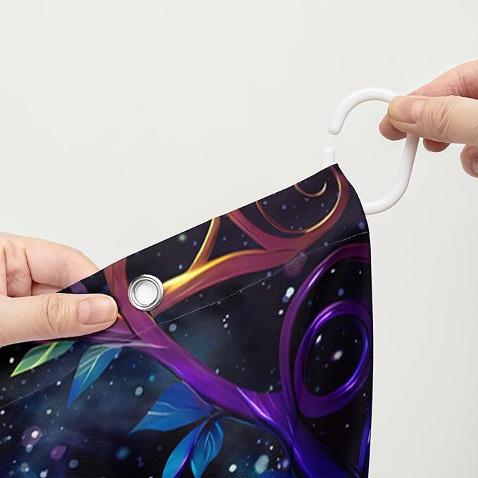 AILONEN Tree of Life Shower Curtain for Bathroom,Galaxy Starry Glowing Tree of Life Bath Curtain,Colorful Tree Shower Curtain Waterproof with 12 Plastic Hooks for Boys Girls Adults 72" W*96" H