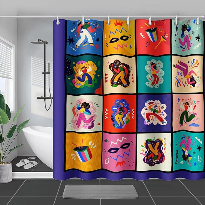 AILONEN Graffiti Music Shower Curtain,Happy Girls Music Art Bath Curtain Minimalist Bathroom Curtain 72" W*78" H Polyester Waterproof Bathroom Curtain with 12 Hooks