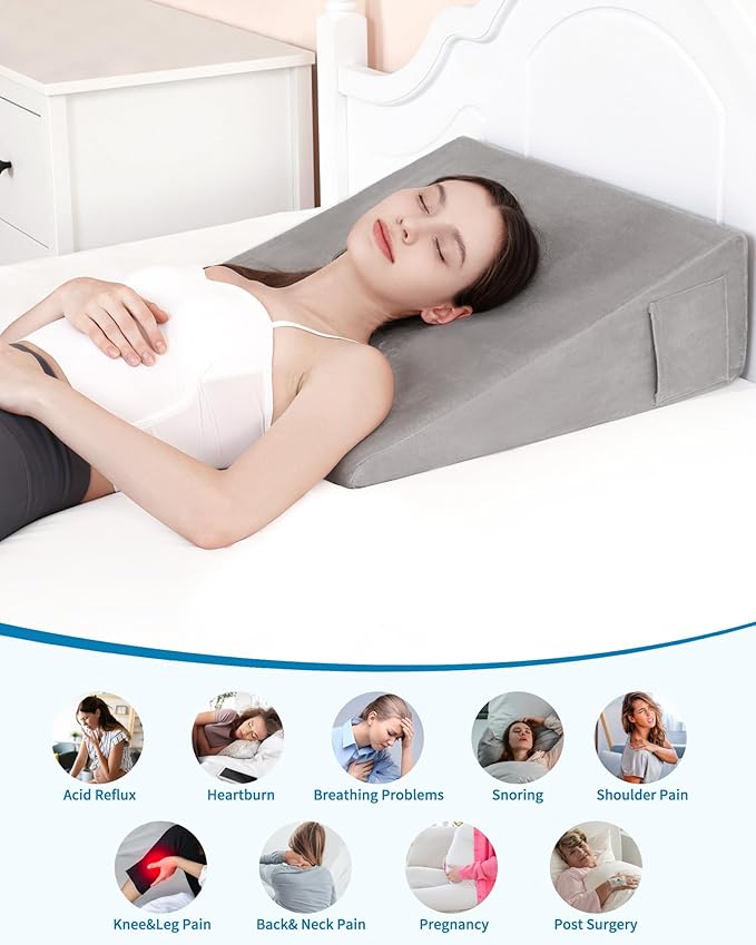 Bed Wedge Pillow for Sleeping, 7.5 Inch Triangle Pillow Wedge for After Surgery, Memory Foam Top Wedge Pillow for Anti-snoring Acid Reflux Gerd with Machine Washable Plush Cover