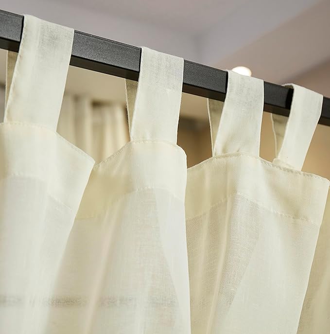 Mengersi Linen Canopy Bed Curtains for Twin,Full,Queen and King Size Bed,Bed Canopy Natural Blended Curtain Panels, 8 Panels Set (All Bed Sizes, Ivory)