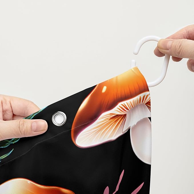 AILONEN Cartoon Mushroom Shower Curtain,Cute Red Mushroom Waterproof Fabric Bath Curtain for Kids Girls Boys,Natural Fungal Plants Shower Curtain Set for Bathroom 60" W*72" H