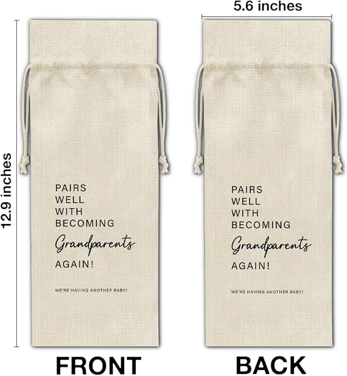 Pregnancy Announcement Wine Bag, Second Baby Announcements Gifts for Grandma Grandpa, Baby Reveal Gift, Pregnant Again, Becoming Grandparents Again Wine Gift Bag