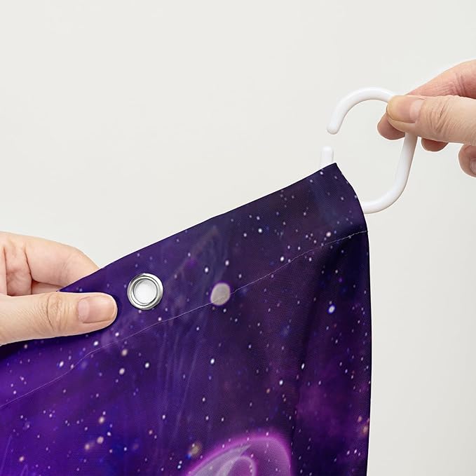 AILONEN Colorful Jellyfish Shower Curtains,Purple Galaxy Bath Curtains,Planet Jellyfish Curtains for Kids Boys Girls,Polyester Waterproof for Bathroom with 12 Hooks,72" W*78" H Purple
