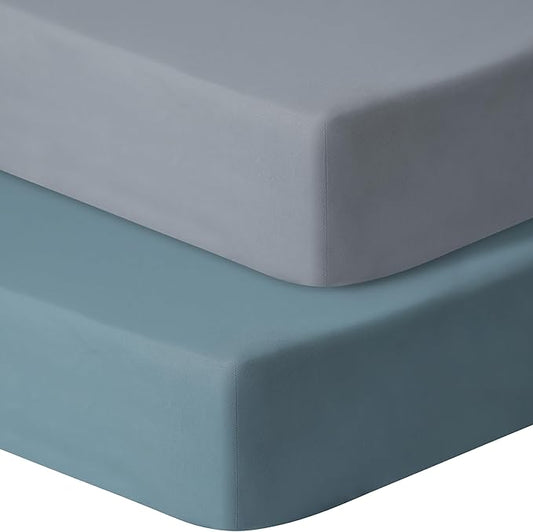 Baby Crib Sheets for Boys Girls, 2 Pack Fitted Crib Sheet for Standard Crib and Toddler Mattress, Soft Microfiber Baby Sheet 52x28x8in. (Dark Green & Dark Grey)