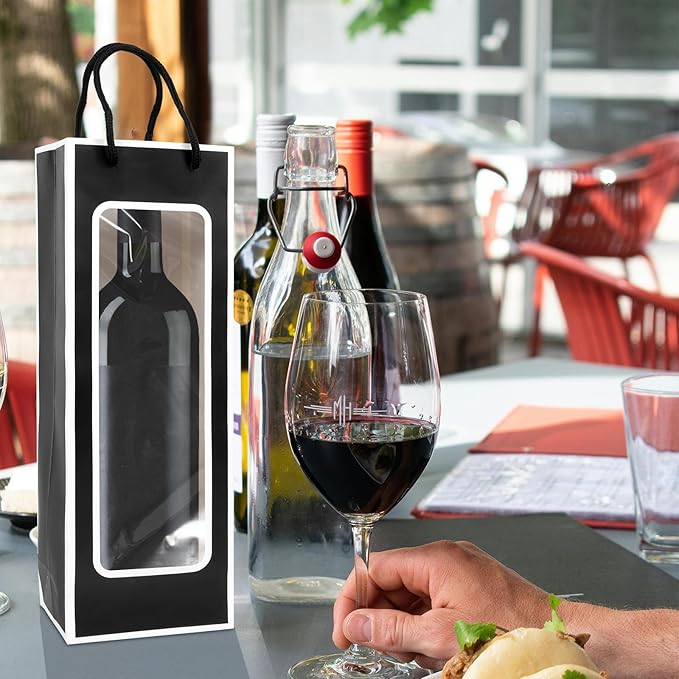 Cyblinia 20 Pack Wine Gift Bags Kraft Paper Wine Bags with Window Wine Bottle Bags 14.2 x 4.9 x 3.4 Inch Paper Gift Bags Party Bags for Wine Bottles,Gifts, Wedding Party