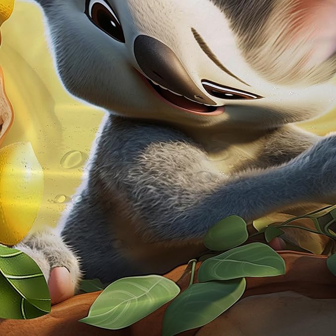 AILONEN Cartoon Koala Shower Curtain for Kids,Kawaii Lemon Koala Shower Curtain for Bathroom,Lovely Animals Shower Curtain Set with Hooks,72" W*84" H