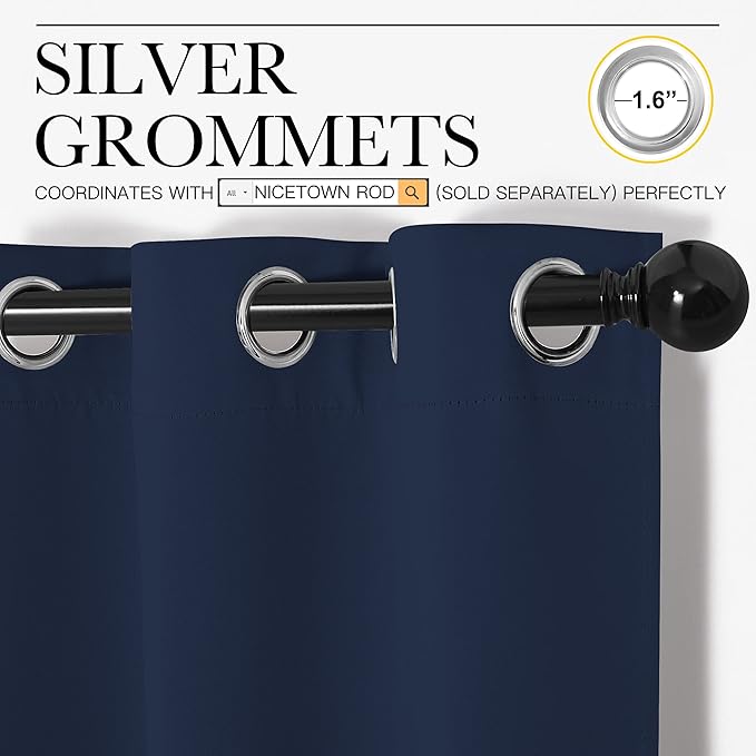 NICETOWN Blackout Draperies Curtains, All Season Thermal Insulated Solid Grommet Top Blackout Curtains/Drapes for Kid's Room (Navy, 1 Pair, 55 x 68 inches)