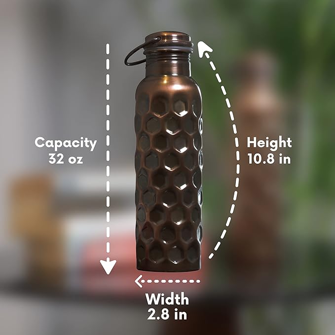 Craft Trade Copper Ayurveda Copper Water Bottle for Drinking 32oz Antique Black Diamond Pure Copper Water Bottle Travel Water Bottle for Gym, Office, Hiking, Outdoor – Ayurvedic Hammered Water Vessel