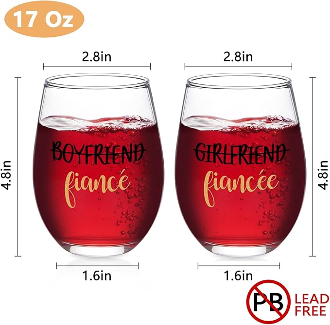 Futtumy Fiance and Fiancee Wine Glass 17Oz, Engagement Gifts for Couples, Engagement Gift, Gifts for Newly Engaged Couples, Engagement Gifts for Boyfriend Girlfriend Him Her Bride Bride to Be