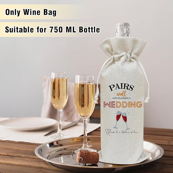 Wine Canvas Bag, Wedding Wine Gift Bag, Wedding Gift for Bestie Bride Groom Couples Wine Bags for Wine Bottles Gifts, Wine Gifts With Drawstring Wedding Engagement Bridal Shower Party Decoration -WB14