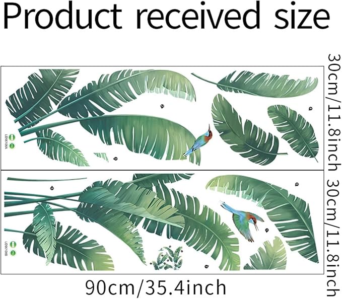 Green Plant Wall Stickers, Tropical Rainforest Monstera Leaf Decal Natural Palm Leaves Nordic Green Leaf Plants Banana Leaf Bird Wall Mural Bedroom Living Room Office Decoration Wallpaper… (plant1)