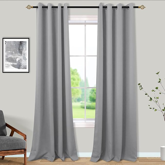 Mrs.Naturall 96 Inch Light Gray Curtains 2 Panel Set,Blackout Room Darkening Floor Length Curtains for Bedroom Living Room 96 Inches Long,Light Grey