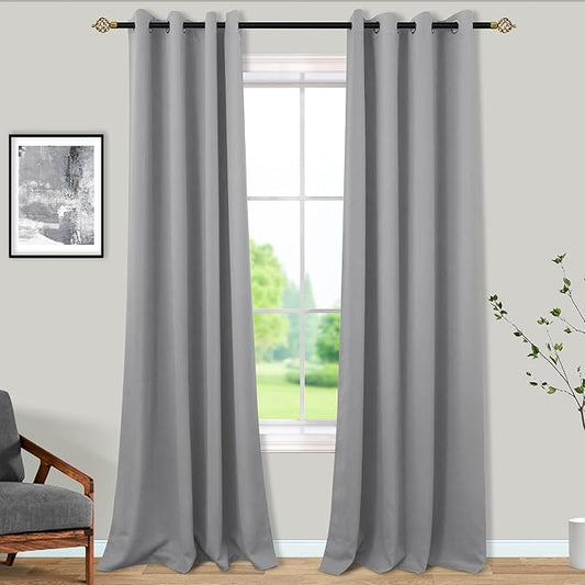 Mrs.Naturall 96 Inch Light Gray Curtains 2 Panel Set,Blackout Room Darkening Floor Length Curtains for Bedroom Living Room 96 Inches Long,Light Grey