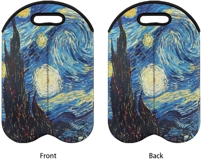 doginthehole Blue Night Sky Wine Bottle Holder 2 Bottle Wine Carrier with Divider for Travel, Starry Sky Print Wine Storage Tote Bag Portable Wine Gift Bag Insulated Sleeve Champagne Carrier Bag
