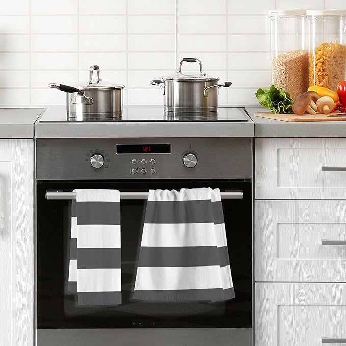 Classic Black and White Striped Bath Hand Towel Soft Cotton Highly Absorbent Fingertip Towels for Bathroom Beach Kitchen Sports Gym Yoga Travel (2-Pieces Towel Sets, 28x16 inch)