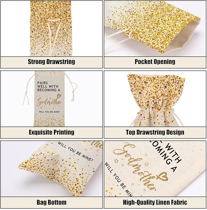 Godmother Gift Godmother Proposal Gift Wine Bag Godparents Gift Will You Be My Godmother for Baptism Women Lady Bestie Sister Friend Congratulations Wine Bags