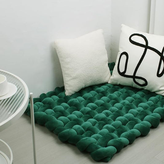 XHJRI Thickened Braided Knot Seat Mat, Knotted Floor Decorative Cushion, Handmade Baby Infant Playing Pad Nursery Rug (27.5 * 31.5 Inch,Dark Green)
