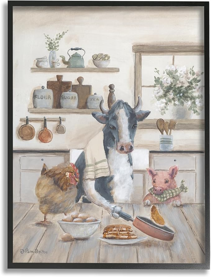 Stupell Industries Farm Animals in Kitchen Black Framed Giclee Art Design by Pam Britton