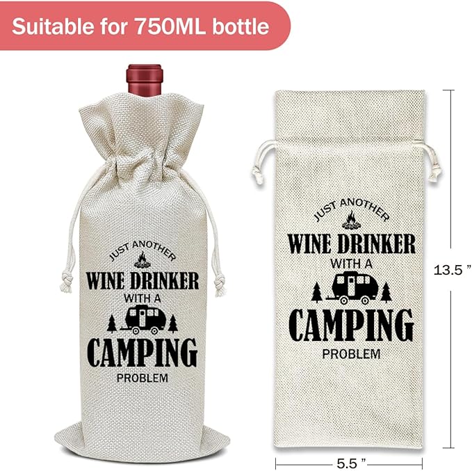 Camper Wine Bag, Camping Gift for Camper Funny Wine Gifts for Women Men Coworkers Friends, Party Favor Wine Champagne Gift Bag With Drawstring -13