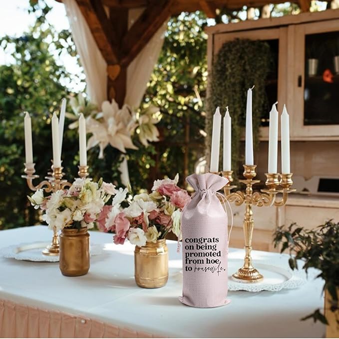 Congrats on Being Promoted from Hoe to Housewife Mr and Mrs Wedding Gift Engagement Gift Bag For Couples bride Newly Engaged Gift Wine Tote Bridal Shower Gift