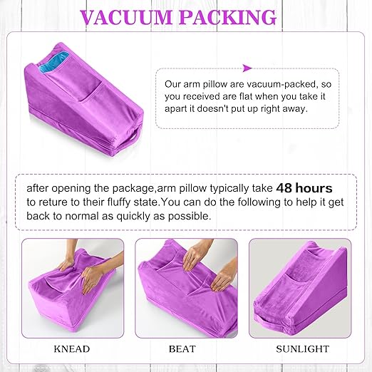 Buryeah Arm Pillow Arm Elevation Pillow with 2 Pockets, Soft Ergonomic Support Pillow for Elbow Arm Rest Wedge Pillow Broken Arm Gifts with High Density Foam for Recovery Sleeping Care(Violet)