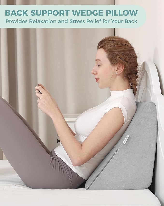 Knee Wedge Pillow with Pure Memory Foam, 8" Bed Wedge Pillow for Sleeping, Triangle Pillow for Back Support Elevated Pillow for Sciatica Knee Hip Ankles Back Pain Relief