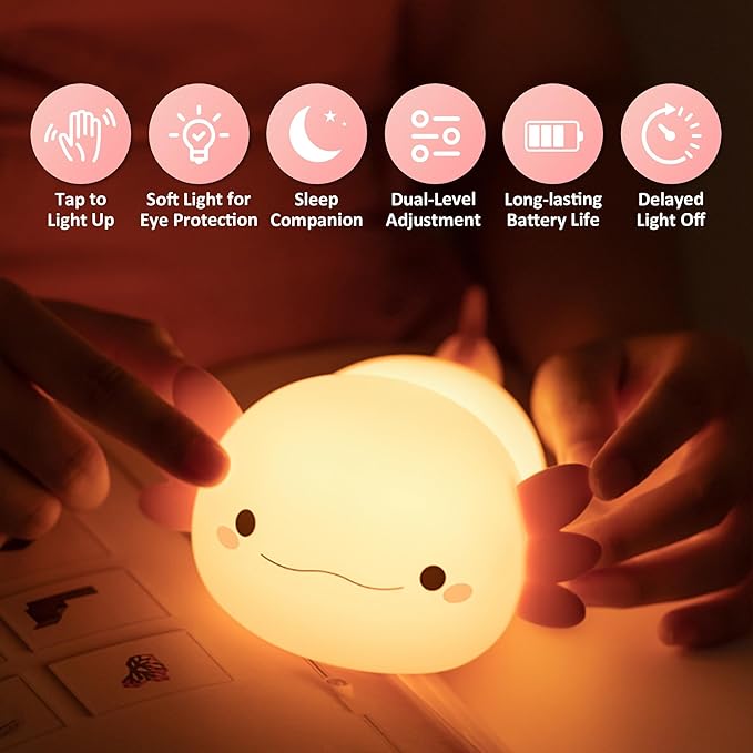 Axolotl Gifts for Kids, Axolotl Night Light Silicone Lamp,Portable Rechargeable Table Lamp,Cute Room Decor Night Light for Kids Girls Boys Birthday Christmas Gifts