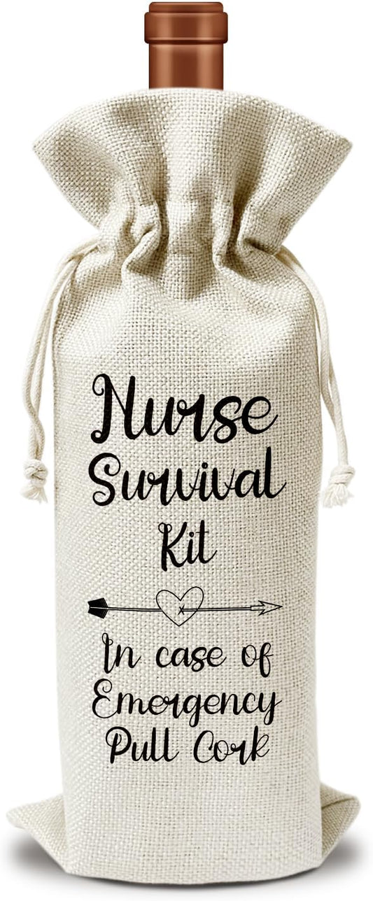 Nurse Wine Gift Bags, Nurse Gifts for Nurse Practitioner RN Nursing Student, 1pcs Nurse Survival Kit Reusable Burlap Wine Gift Bags for Wine Bottles, Nurse Week Graduation Holiday Party Favor -13