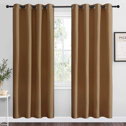 NICETOWN Sleek Blackout Curtains 78 inches Length for Windows, Noise Reducing and Block Draft Panels for Door Doorway Laundry Office Luxury Decor Theme (2 Panels, Gold Brown, W55 x L78 -Inch)