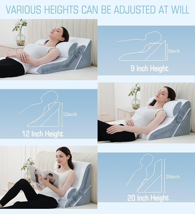 3PCS Bed Wedge Pillow for Sleeping, 20-in-1 Adjustable Memory Foam Wedge Pillow for Back Leg Pain Relief, 23" Wide Wedge Pillow for After Surgery, Acid Reflux, Snoring, Back Pain